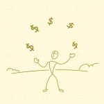 Man Juggling with Dollar Symbols in Sketch Style